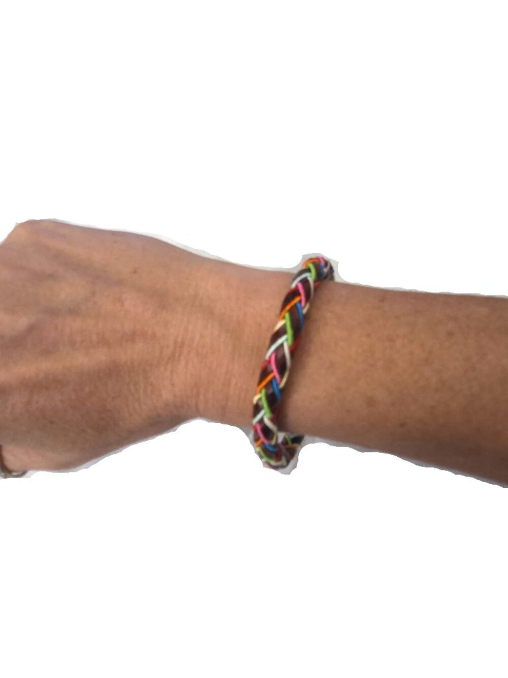 Multi-Color Faux Leather Braided Bangle Bracelet Hook Closure Jewelry Casual